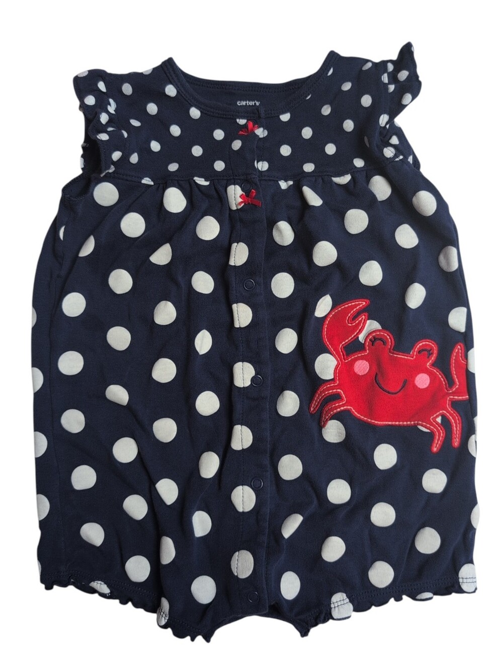 🍁2/$7🍁 CARTER'S Navy And White Polka Dot Crab Snap Down Romper
